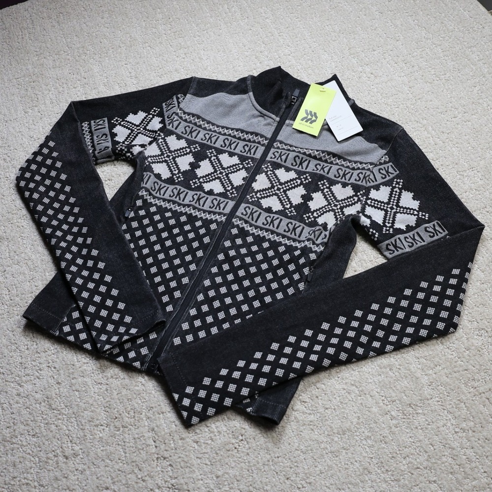 All in Motion Womens SKI Fair Isle Full Zip Sweatshirt Black Onyx M New